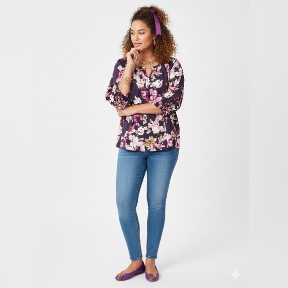 St. John's Bay Tops - St. John’s Bay Fall Floral Pintucked Blouse Womens size 3X